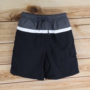 Islander Swim Trunks w/Liner Boys Sz M Black Colorblock Stretch Waist Drawstring
